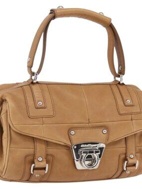 Salvatore Ferragamo Gancini Hand Bag Leather Brown Silver